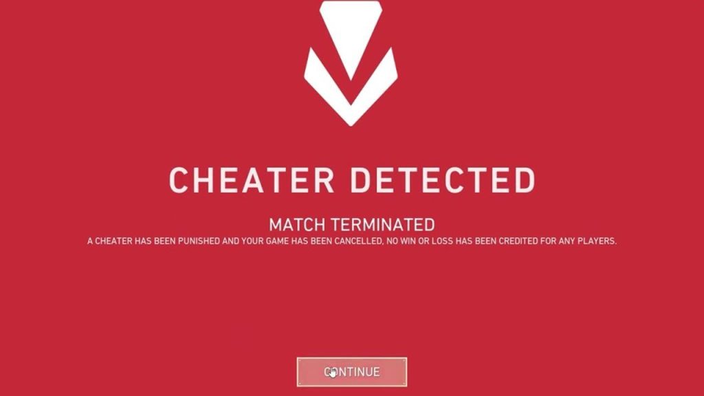 "Cheater Detected" Melden in Valorant.