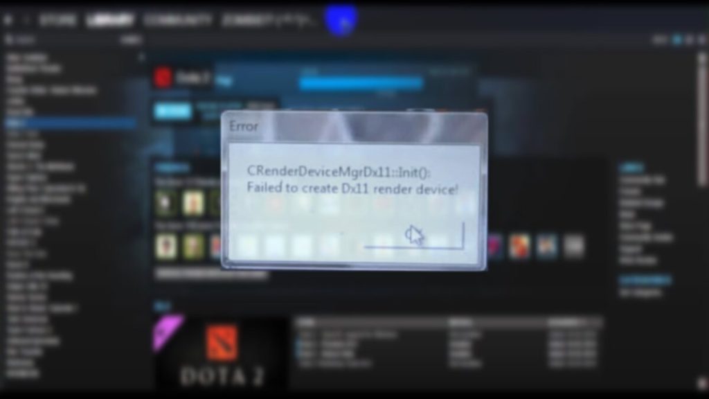 Die Dota 2 Fehlermeldung "Failed to Create DX11 Render Device".